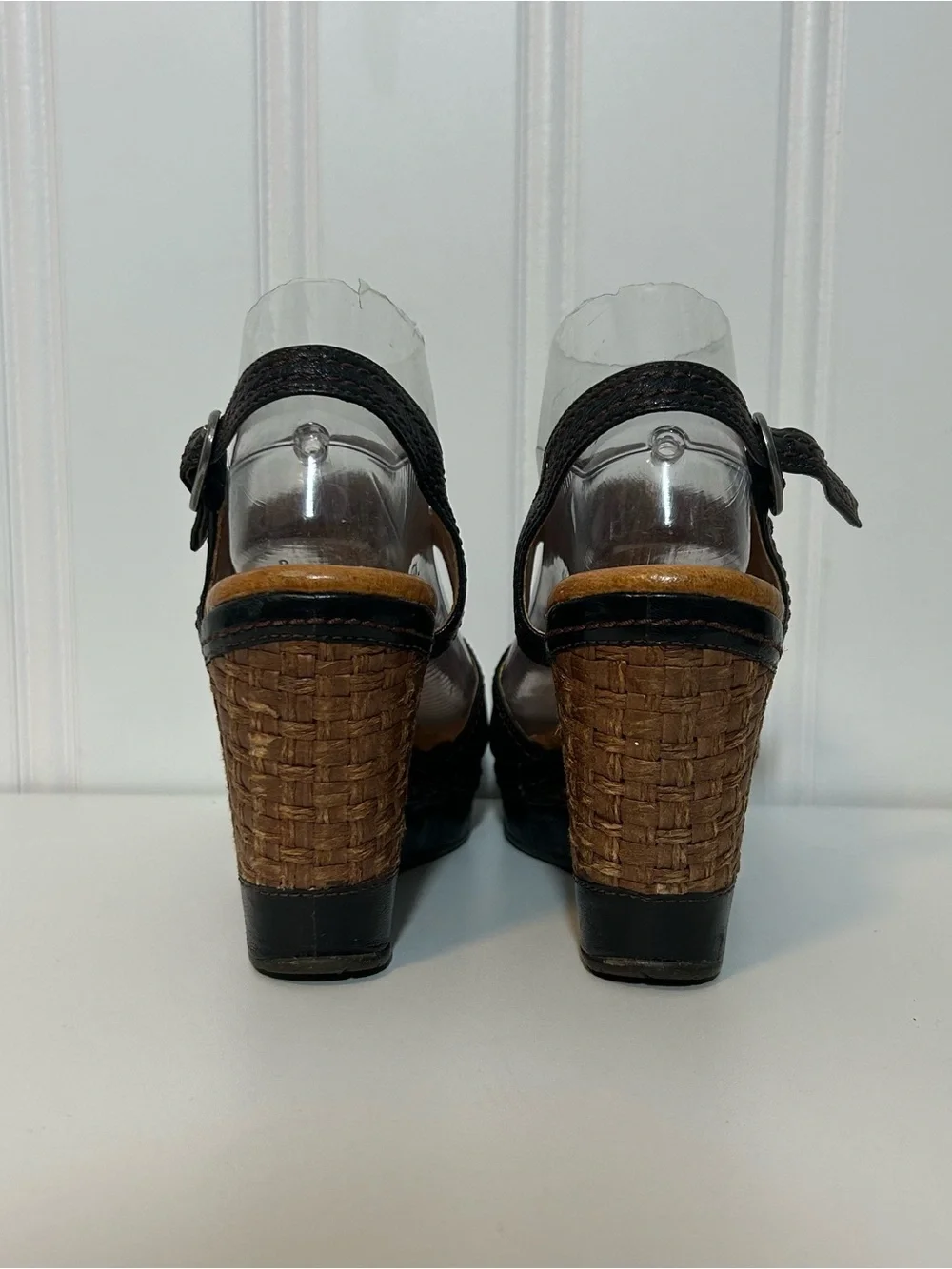 Naya eternal espadrille Wedge Sandals - Black Leather Open Toe